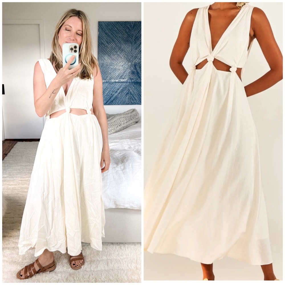 Farm Rio Knotted Cut Out Linen Midi Dress Size XS